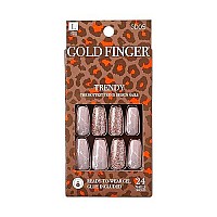 Gold Finger False Nails Full Cover Gel Glam Ready To Wear Gel Manicure Long Nails