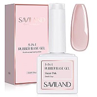 Saviland 5-In-1 Rubber Base Gel For Nails, Sheer Pink Rubber Base Nail Coat Jelly Gel Nail Polish Color Gel Nail Polish Strengthener Gel Nail For Starters Professionals Home Diy