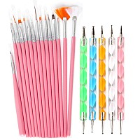 20pc Nail Art Painting Brush Pen Tools Kit UV gel Building Drawing Linering Brushes Set Mandala Nail Dotting Pens (Pink)