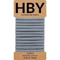 Hby Women'S Hair Ties For Thick Or Curly Hair. No Slip Seamless Ponytail Holders Sports Thick Hair Ties, Dark Bluish Gray, 8Mm, 12 Pcs