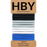 Hby Women'S Hair Ties For Thick Or Curly Hair. No Slip Seamless Ponytail Holders Sports Thick Hair Ties, Sleek & Modern, 8Mm, 12 Pcs