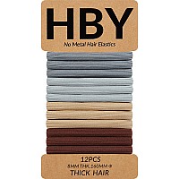 Hby Women'S Hair Ties For Thick Or Curly Hair. No Slip Seamless Ponytail Holders Sports Thick Hair Ties, Nertral & Versatile, 8Mm, 12 Pcs