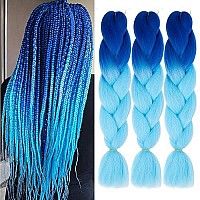 Jumbo Braiding Hair Synthetic Ombre Braiding Hair 3 Pack 24 Inch High Temperature Synthetic Crochet Braids Hair Extensions(Blue/Sky Blue)