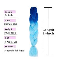 Jumbo Braiding Hair Synthetic Ombre Braiding Hair 3 Pack 24 Inch High Temperature Synthetic Crochet Braids Hair Extensions(Blue/Sky Blue)