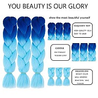 Jumbo Braiding Hair Synthetic Ombre Braiding Hair 3 Pack 24 Inch High Temperature Synthetic Crochet Braids Hair Extensions(Blue/Sky Blue)