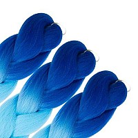 Jumbo Braiding Hair Synthetic Ombre Braiding Hair 3 Pack 24 Inch High Temperature Synthetic Crochet Braids Hair Extensions(Blue/Sky Blue)