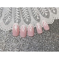 Babalal 24Pcs Medium Coffin Fake Nails Pink White Flame False Nails Glossy Ballerina Press On Nails For Women And Girls