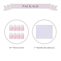 Babalal 24Pcs Medium Coffin Fake Nails Pink White Flame False Nails Glossy Ballerina Press On Nails For Women And Girls