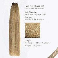 Lacer Tape In Hair Extensions Human Hair 14 Inch Natural Weft 8 Light Brown Fading To 12 Light Brown With 60 Platinum Blonde Double Sided Extensions Human Hair 50G 20Pcs