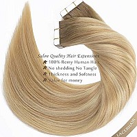 Lacer Tape In Hair Extensions Human Hair 14 Inch Natural Weft 8 Light Brown Fading To 12 Light Brown With 60 Platinum Blonde Double Sided Extensions Human Hair 50G 20Pcs