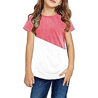 Ebifin Girls Casual Shortlong Sleeve T Shirts Kids Loose Soft Striped Color Block Tunic Tops, Tees Blouses Size 4-15 Years B-Pink