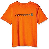 Carhartt Boys Knit Short Sleeve Crewneck Logo T-Shirt, Orange, Large (1416)