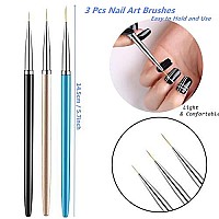 3Pcs Nail Art Liner Brushes, Uv Gel Painting Acrylic Nail Design Nylon Brush, Nail Painting Drawing Pens (7911Mm)