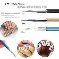 3Pcs Nail Art Liner Brushes, Uv Gel Painting Acrylic Nail Design Nylon Brush, Nail Painting Drawing Pens (7911Mm)