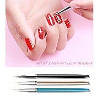 3Pcs Nail Art Liner Brushes, Uv Gel Painting Acrylic Nail Design Nylon Brush, Nail Painting Drawing Pens (7911Mm)