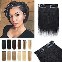 S-Noilite Clip In Hair Extensions For Short Hair 100% Real Human Hair 1Pcs 2 Clips Clip In Hairpieces For Women With Thinning Hair Add Hair Volume 8G 4Inch-Jet Black