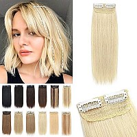 S-Noilite Clip In Hair Extensions For Short Hair 100% Real Human Hair 1Pcs 2 Clips Clip In Hairpieces For Women With Thinning Hair Add Hair Volume 15G 10Inch-Bleach White