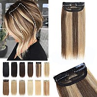 S-Noilite Hair Extensions For Short Hair Clip In Human Hair 1Pcs 2 Clips Balayage Clip In Hairpieces Remy Hair For Women With Thinning Hair Add Hair Volume 12G 8Inch-Medium Browndark Blonde