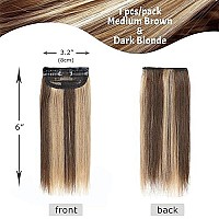 S-Noilite Hair Extensions For Short Hair Clip In Human Hair 1Pcs 2 Clips Balayage Clip In Hairpieces Remy Hair For Women With Thinning Hair Add Hair Volume 12G 8Inch-Medium Browndark Blonde