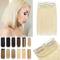 S-Noilite Clip In Hair Extensions For Short Hair 100% Real Human Hair 1Pcs 2 Clips Clip In Hairpieces For Women With Thinning Hair Add Hair Volume 8G 4Inch-Bleach White