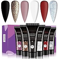 Vrenmol Poly Nails Gel Set, 6 Colors Shiny Black Gold Red Series Summer Nail Extension Gel Nail Kit Builder Nail Gel For Nails Enhancement Manicure Kit For Professional And Started