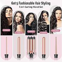 Waver Curling Iron Wand, Bestope Pro 5 In 1 Curling Wand Set With 3 Barrel Hair Crimper For Women, Fast Heating Hair Wand Curler In All Hair Type