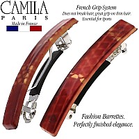 Camila Paris Cp3031 French Hair Barrette Clip For Girls, Set Of 2 Red Rubberized Metal Clasp Strong Hold Grip Hair Clips For Women, No Slip Durable Styling Girls Hair Accessories, Made In France