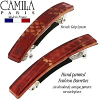 Camila Paris Cp3031 French Hair Barrette Clip For Girls, Set Of 2 Red Rubberized Metal Clasp Strong Hold Grip Hair Clips For Women, No Slip Durable Styling Girls Hair Accessories, Made In France