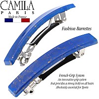 Camila Paris Cp3042 French Hair Barrette Clip For Girls, Set Of 2 Blue Rubberized Metal Clasp Strong Hold Grip Hair Clips For Women, No Slip Durable Styling Girls Hair Accessories, Made In France