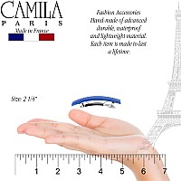 Camila Paris Cp3042 French Hair Barrette Clip For Girls, Set Of 2 Blue Rubberized Metal Clasp Strong Hold Grip Hair Clips For Women, No Slip Durable Styling Girls Hair Accessories, Made In France