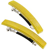 Camila Paris Cp3043 French Hair Barrette Clip For Girls, Set Of 2 Yellow Rubberized Metal Clasp Strong Hold Grip Hair Clips For Women, No Slip Durable Styling Girls Hair Accessories, Made In France