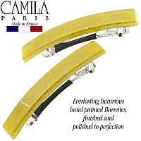 Camila Paris Cp3043 French Hair Barrette Clip For Girls, Set Of 2 Yellow Rubberized Metal Clasp Strong Hold Grip Hair Clips For Women, No Slip Durable Styling Girls Hair Accessories, Made In France