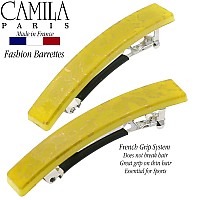 Camila Paris Cp3043 French Hair Barrette Clip For Girls, Set Of 2 Yellow Rubberized Metal Clasp Strong Hold Grip Hair Clips For Women, No Slip Durable Styling Girls Hair Accessories, Made In France