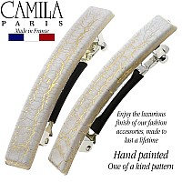 Camila Paris Cp3029 French Hair Barrette Clip For Girls, Set Of 2 White Rubberized Metal Clasp Strong Hold Grip Hair Clips For Women, No Slip Durable Styling Girls Hair Accessories, Made In France