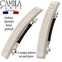 Camila Paris Cp3029 French Hair Barrette Clip For Girls, Set Of 2 White Rubberized Metal Clasp Strong Hold Grip Hair Clips For Women, No Slip Durable Styling Girls Hair Accessories, Made In France