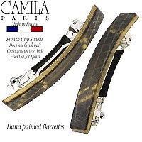 Camila Paris Cp3033 French Hair Barrette Clip For Girls, Set Of 2 Black Snake Rubberized Metal Clasp Strong Hold Grip Hair Clips For Women, No Slip Durable Styling Hair Accessories, Made In France