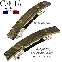 Camila Paris Cp3033 French Hair Barrette Clip For Girls, Set Of 2 Black Snake Rubberized Metal Clasp Strong Hold Grip Hair Clips For Women, No Slip Durable Styling Hair Accessories, Made In France