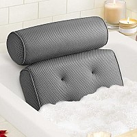 Luxstep Bath Pillow Bathtub Pillow With 6 Non-Slip Suction Cups,146X126 Inch, Extra Thick And Soft Air Mesh Pillow For Bath - Fits All Bathtub, Grey