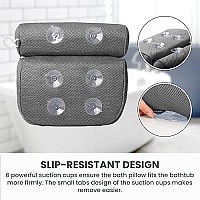 Luxstep Bath Pillow Bathtub Pillow With 6 Non-Slip Suction Cups,146X126 Inch, Extra Thick And Soft Air Mesh Pillow For Bath - Fits All Bathtub, Grey