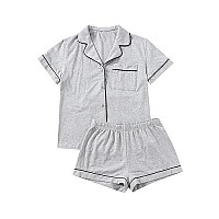 Floerns Womens Notch Collar Short Sleeve Sleepwear Two Piece Pajama Set Grey Solid L