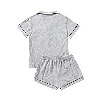 Floerns Womens Notch Collar Short Sleeve Sleepwear Two Piece Pajama Set Grey Solid L