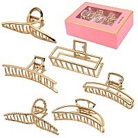 LUKAcY 6 Pack Large Metal Hair claw clips - 4 Inch Big gold hair clips,Perfect Jaw hair clamps for Women and Thinner,Thick hair styling,Strong Hold Hair,Fashion Hair Accessories (Style 1)