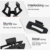 Black Hair Claw Clips Large Hair Clips For Women Girls, 42 Matte Rectangle Hair Clips For Thick Hair, Nonslip Hair Cutcher Jaw Clips Hair Clamps For Thick Hair And Thin Hair, 2 Packs