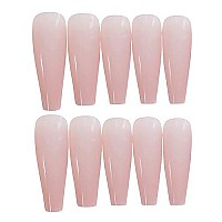 Rikview Press On Nails Extra Long Pink Acrylic Nails Coffin Nail Tips Glossy Fake Nails (Pink)