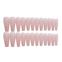 Rikview Press On Nails Extra Long Pink Acrylic Nails Coffin Nail Tips Glossy Fake Nails (Pink)