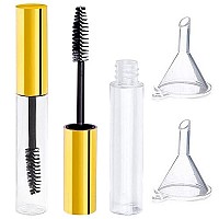 2Pcs 10Ml Empty Mascara Tube With Eyelash Wand,Golden Eyelash Cream Container Bottle With Funnels Transfer Pipettes For Applying Castor Oil And Diy Cosmetics