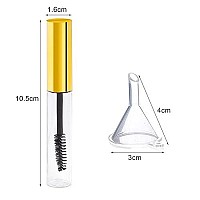 2Pcs 10Ml Empty Mascara Tube With Eyelash Wand,Golden Eyelash Cream Container Bottle With Funnels Transfer Pipettes For Applying Castor Oil And Diy Cosmetics