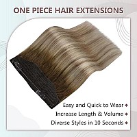 Full Shine Fish Wire Hair Extensions Real Human Hair Invisible Fish Wire Hair Extensions 3 Darker Brown Fading To 8 Light Brown And 22 Blonde 80 Grams Remy Hairpiece 12 Inch