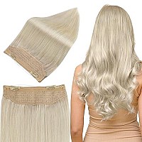 Full Shine Blonde Hair Extension Fish Line Extensions Real Human Hair With 2 Removable Clips Platinum Blonde Hair Headband Extensions 50G Fish Wire Extensions Blonde Straight Hair 10 Inch