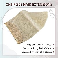 Full Shine Blonde Hair Extension Fish Line Extensions Real Human Hair With 2 Removable Clips Platinum Blonde Hair Headband Extensions 50G Fish Wire Extensions Blonde Straight Hair 10 Inch